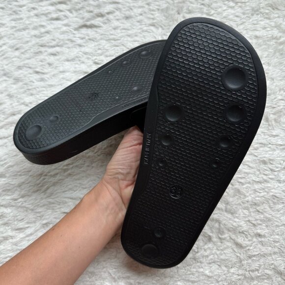 New in Box Balmain Symi Slided Leather Button Shoes Sandals Smooth Black Gold - Picture 9 of 15